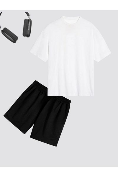Boi Απλό Basic Unprinted Oversize χτενισμένο βαμβακερό μπλουζάκι-κανονική εφαρμογή σορτς Διπλό μπλουζάκι-Σορτς Σετ-Κάτω-Επάνω Σετ