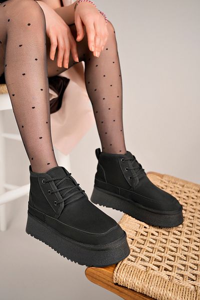 Freemax Guaranteed Fur Lined Very Light 5 cm High Sole Winter Lace Up Women's Boots Black