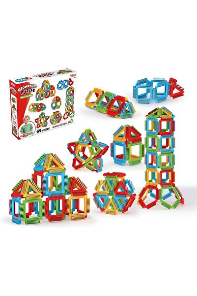 DEDE Eğitici Oyuncak Geometrik Puzzle 64 Parça Motor Becerisini Geliştiren Yapı Tasarım Zeka Oyunu