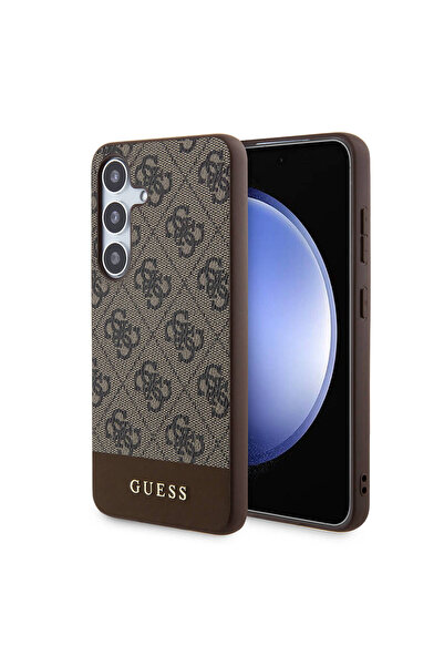 Guess Galaxy S24 Plus Compatible Case Guess Licensed Pu Leather Stripe Logo Design Cover Brown
