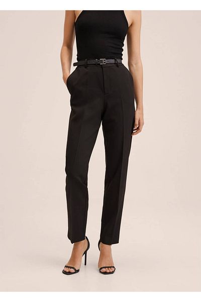 MANGO Woman Belted Fabric Trousers