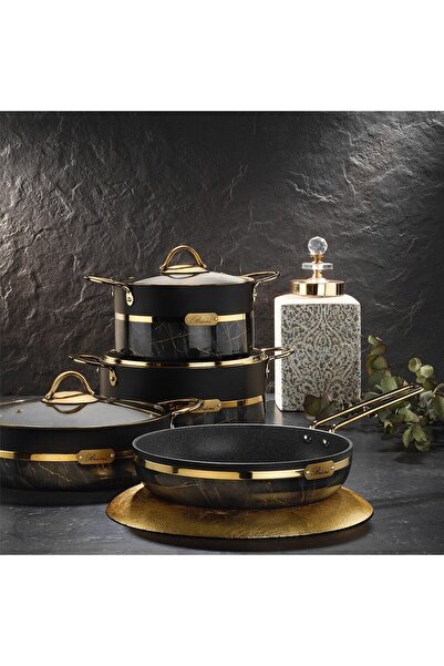 Brioni Selection Plus 7 Parça Yanmaz Yapışmaz Siyah Granit Tencere Seti