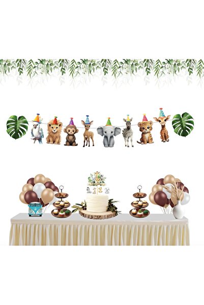 Big Party Safari Şapkalı Sevimli Hayvanlar Temalı Banner 10 Parça