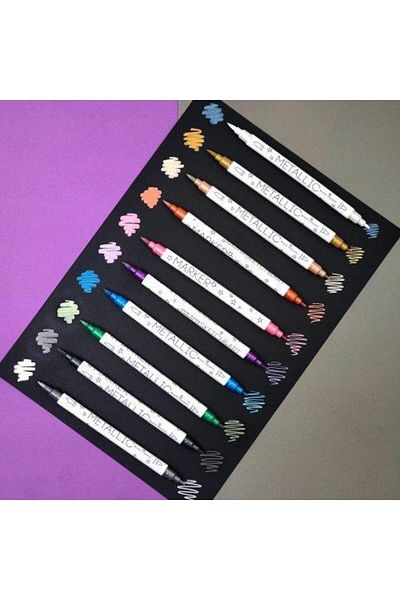 Bruno Visconti Sketch & Art Double Sided Brush Pen and Fineliner (BRUSH TIP FINE TIP) 10 Colors Metal