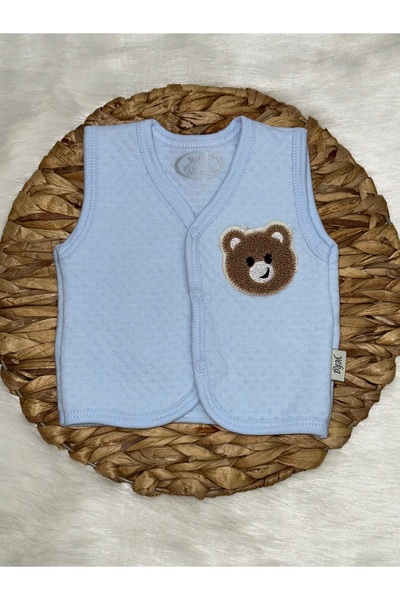 YEKA BEBE Unisex Bebek Mavi Kapitoneli Tek Kat Figürlü Pamuk Yelek
