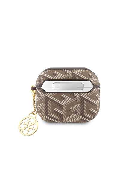 Guess Airpods 3. Nesil Uyumlu Kılıf Guess  Lisanslı G Cube Desenli 4G Süs Zincirli Kahverengi