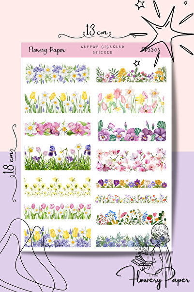 Flowery Paper Şeffaf Çiçekler Sticker Sayfası - Defter ,Ajanda , Journal,Scra...