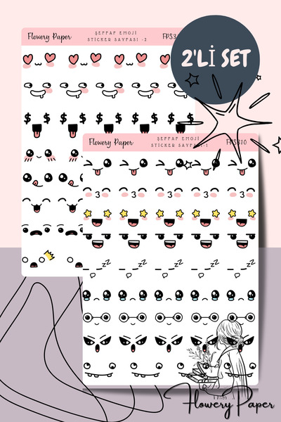 Flowery Paper Şeffaf Emojiler Sticker Sayfası - Defter ,Ajanda , Journal,Scra...