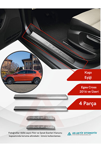 as aktif otomotiv oto krom aksesuarları Fiat Egea Cross Uyumlu Kapı Eşiği 4 P...