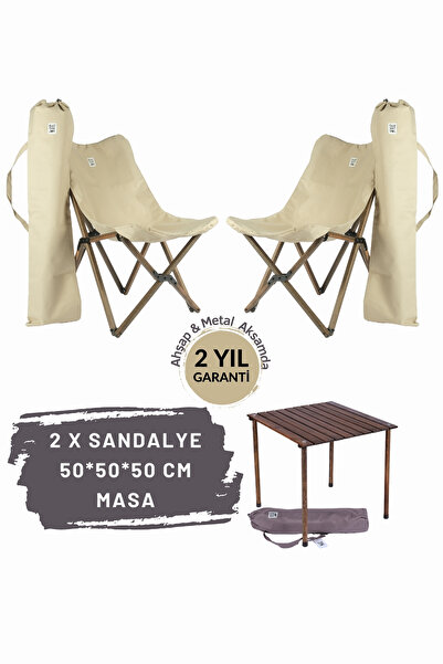 Bag The Joy Ahşap Katlanır Kamp Masa Sandalye Seti 50x50x50 cm | Çantalı | An...