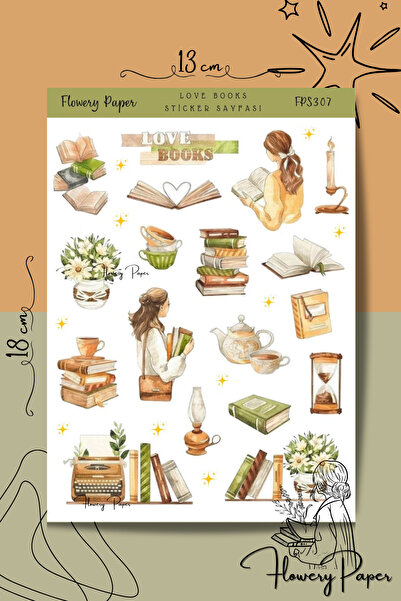 Flowery Paper Love Books Sticker Sayfası - Defter ,Ajanda , Journal,Scrapbook...
