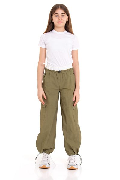 LAPINKOD Garni Elastic Waist Pocket Elastic Leg Stopper Parachute Girls' Trousers