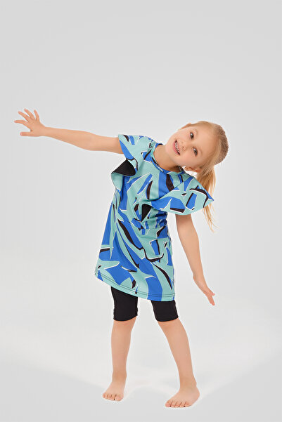 ALFASA Desenli Volan Detaylı Sıfır Kol Çocuk Mayo