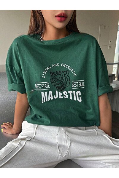 over head oh Ženske Naphtha zelene Majestic Štampano prevelike veličine T-shirt