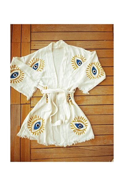 ŞIK STİL Müslin Peştemal Bornoz , Naturel %100 Pamuk , Göz Baskılı Desen