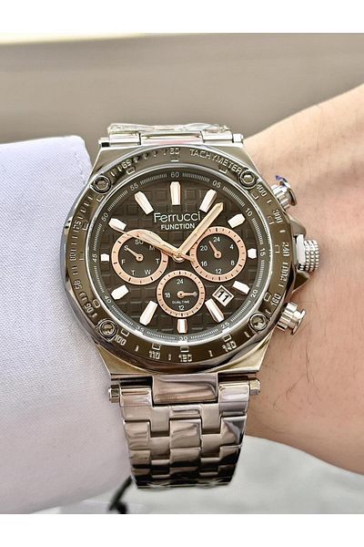 Ferrucci Men's Multifunctional Metal Band Wristwatch