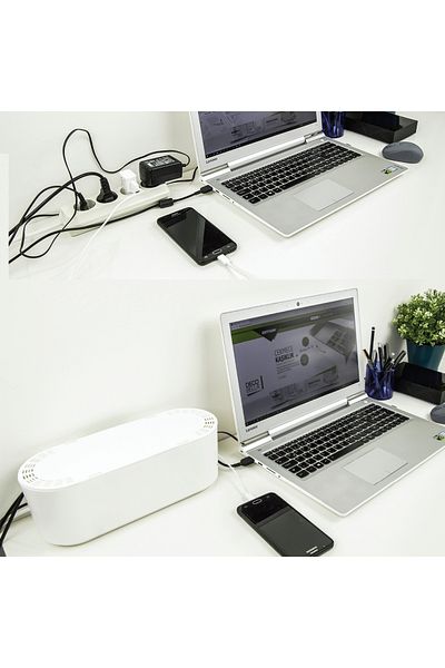 Decobella White Cable Organizer - 32x10x12 cm