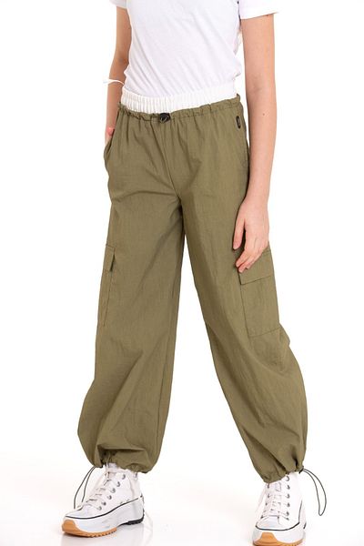 LAPINKOD Garni Elastic Waist Pocket Elastic Leg Stopper Parachute Girls' Trousers