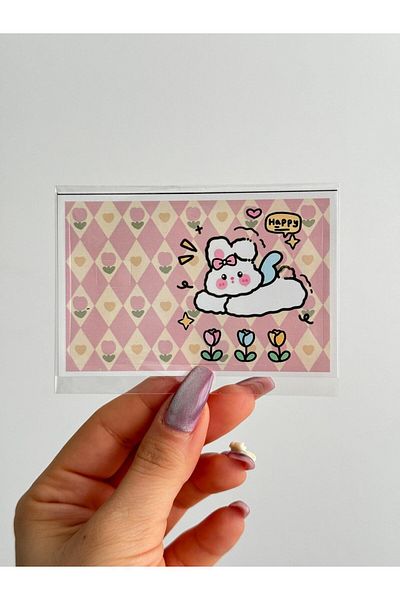 Planet Butik Happy Bunny Card Covering Sticker
