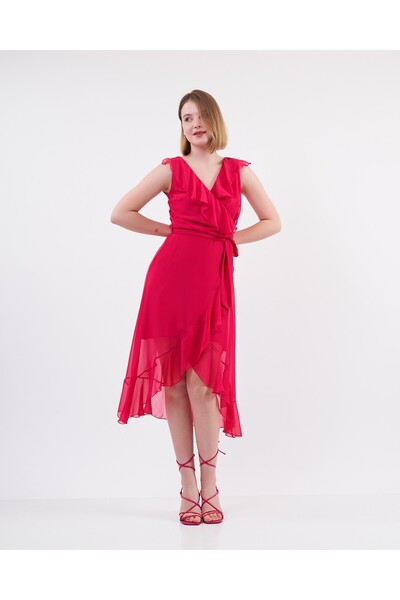 Swass Şifon Sıfır Kollu Beli Lastikli Elbise