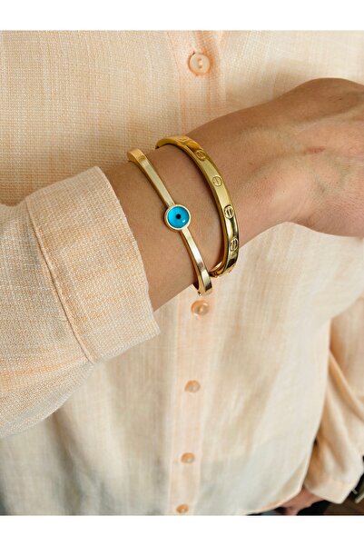 xesha 2 li Set Altın Kaplama Bileklik Kelepçe Seti  Gold Renk Kadın Zincir Bi...