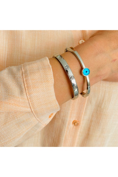 xesha 2 li Set Gümüş Kaplama Bileklik Kelepçe Seti  Gümüş Renk Kadın Zincir B...