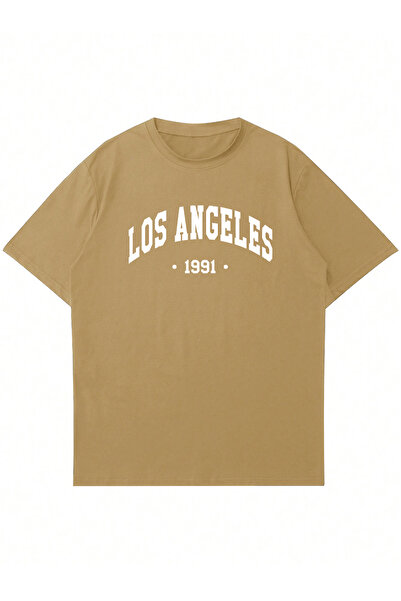 Ginevra Unisex Oversize kroj okrugla kragna Los Anđeles Štampano T-shirt