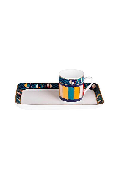 Lucky Art Leslie Bone Single Porcelain Geometric Patterned Coffee Cup Set