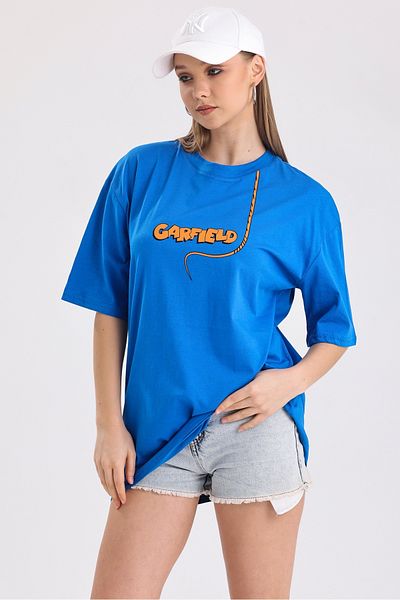 MD trend Tricou supradimensionat din bumbac imprimat Garfield față și spate pentru femei