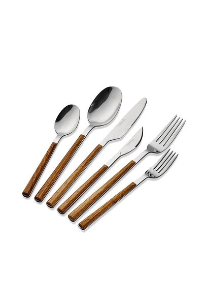 The Mia Wooden Fork Spoon Knife Set Silver 36 Pieces