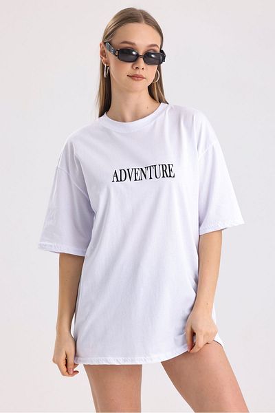 MD trend Women's Front and Back Adventure Printed Cotton Oversize T-Shirt