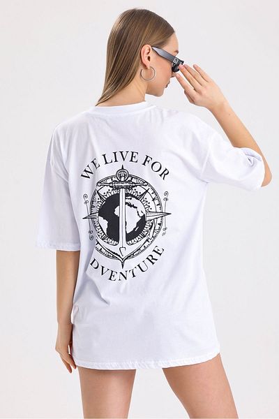 MD trend Women's Front and Back Adventure Printed Cotton Oversize T-Shirt