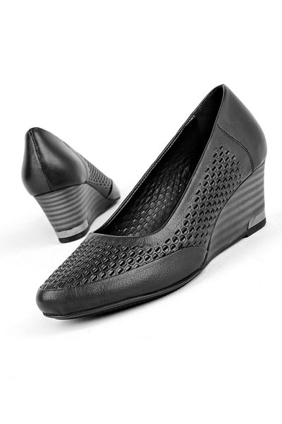 Lal Shoes & Bags Pantofi Sierta de damă din piele naturală, cu model de fagure-negru