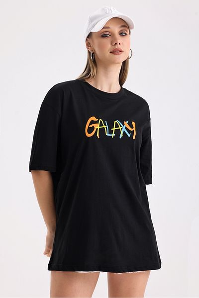 MD trend Tricou supradimensionat din bumbac imprimat Galaxy față și spate pentru femei