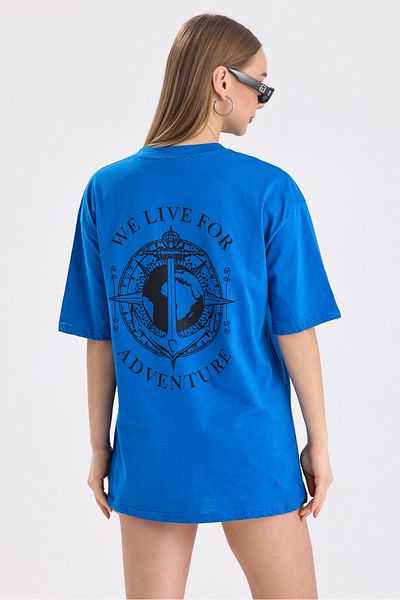 MD trend Tricou supradimensionat din bumbac cu imprimeu aventură față și spate pentru femei