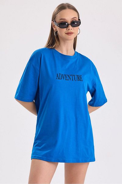 MD trend Tricou supradimensionat din bumbac cu imprimeu aventură față și spate pentru femei