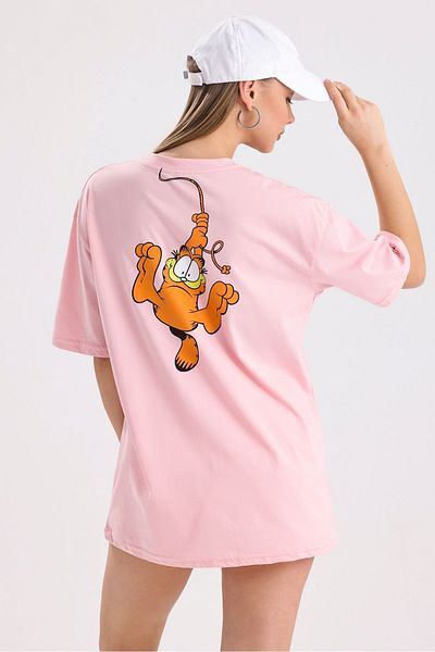 MD trend Tricou supradimensionat din bumbac imprimat Garfield față și spate pentru femei