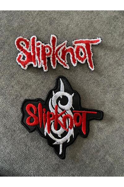icase Slipknot Logo Nakış Yama Patch 2'li set Dikilebilir (6x6 cm 7x4 cm)