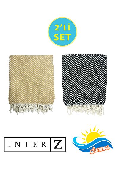 INTER Z Σετ 2 πετσέτες παραλίας Peshtemal, 100% βαμβάκι, Xxl 100x180cm, Marmaris