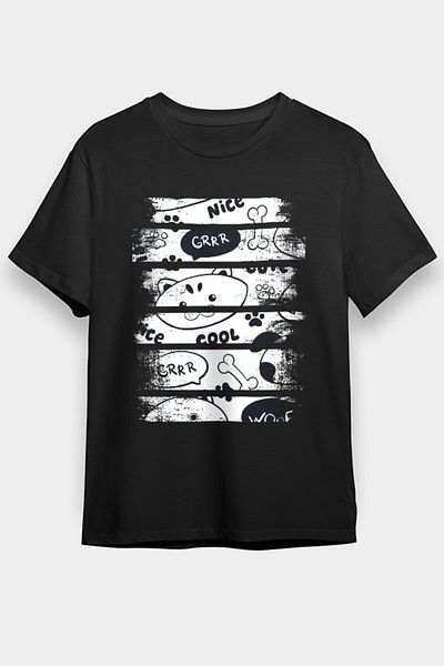 Darkhane Cute Dog Patterned BlacK Unisex T-shirt - Grrr Woof