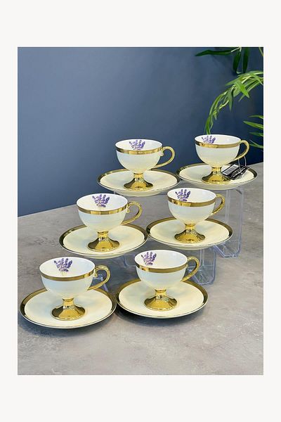 ACAR Luxury Porcelain Miranda Gold 6-Piece Cup Set Cream
