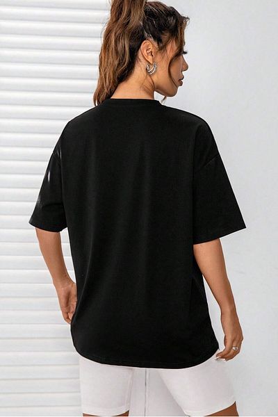 MODAGEN Unisex černé oversize tričko Crew Neck Positive Printed