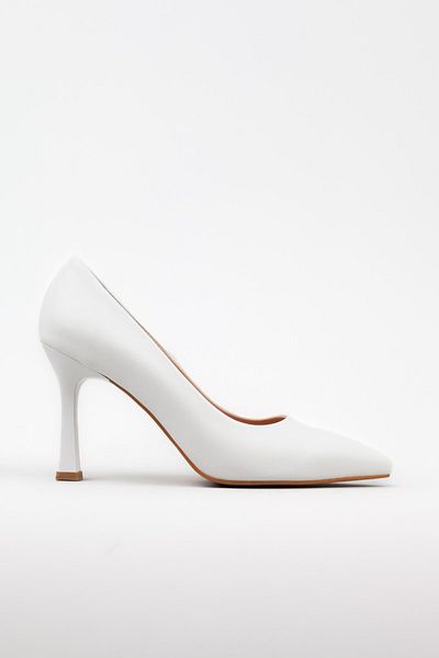 Adım Adım Stiletto cu toc pătrat de culoare albă pentru femei
