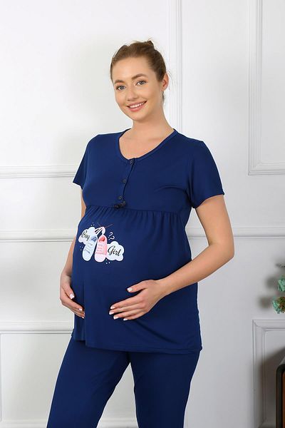 Akbeniz Women's Short Sleeve Maternity Pajamas Set Navy Blue 45210