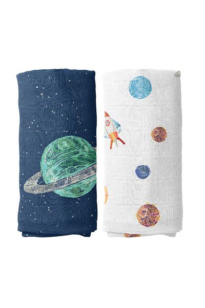 Casadora Baby Space Planet Cotton Muslin Cover Set (90X90 CM PACK OF 2)