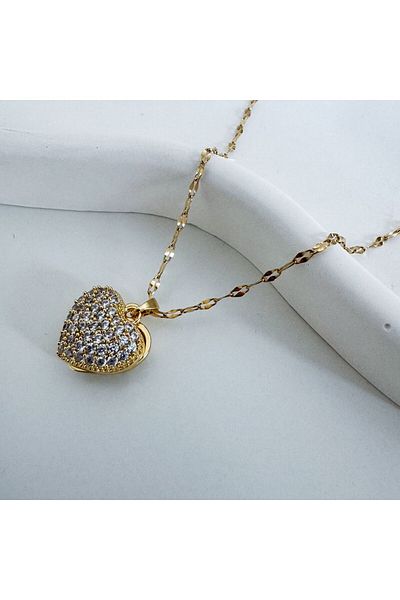 CHARMLUCKY Steel Pearl Heart Necklace