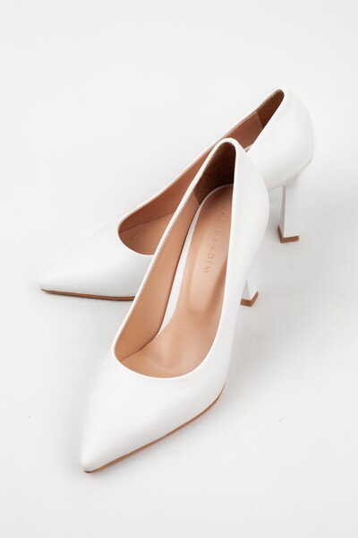Adım Adım Stiletto cu toc pătrat de culoare albă pentru femei