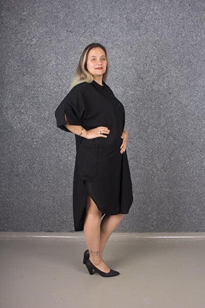 Truva XXL Φόρεμα πουκάμισο από λινό μεγάλου μεγέθους, χρωματιστό Elb654