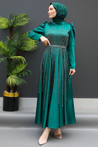GİZ AGİYİM Hijab βραδινό φόρεμα Emerald