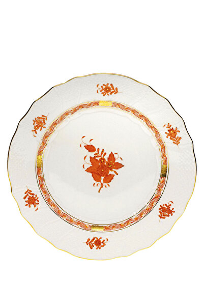 HEREND Beyaz Turuncu Çiçek Desenli Porselen Tabak